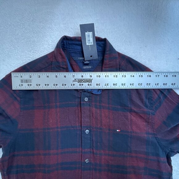 Tommy Hilfiger Mens Custom Fit Long Sleeve Button Up Plaid Shirt Medium Red New - Picture 5 of 7